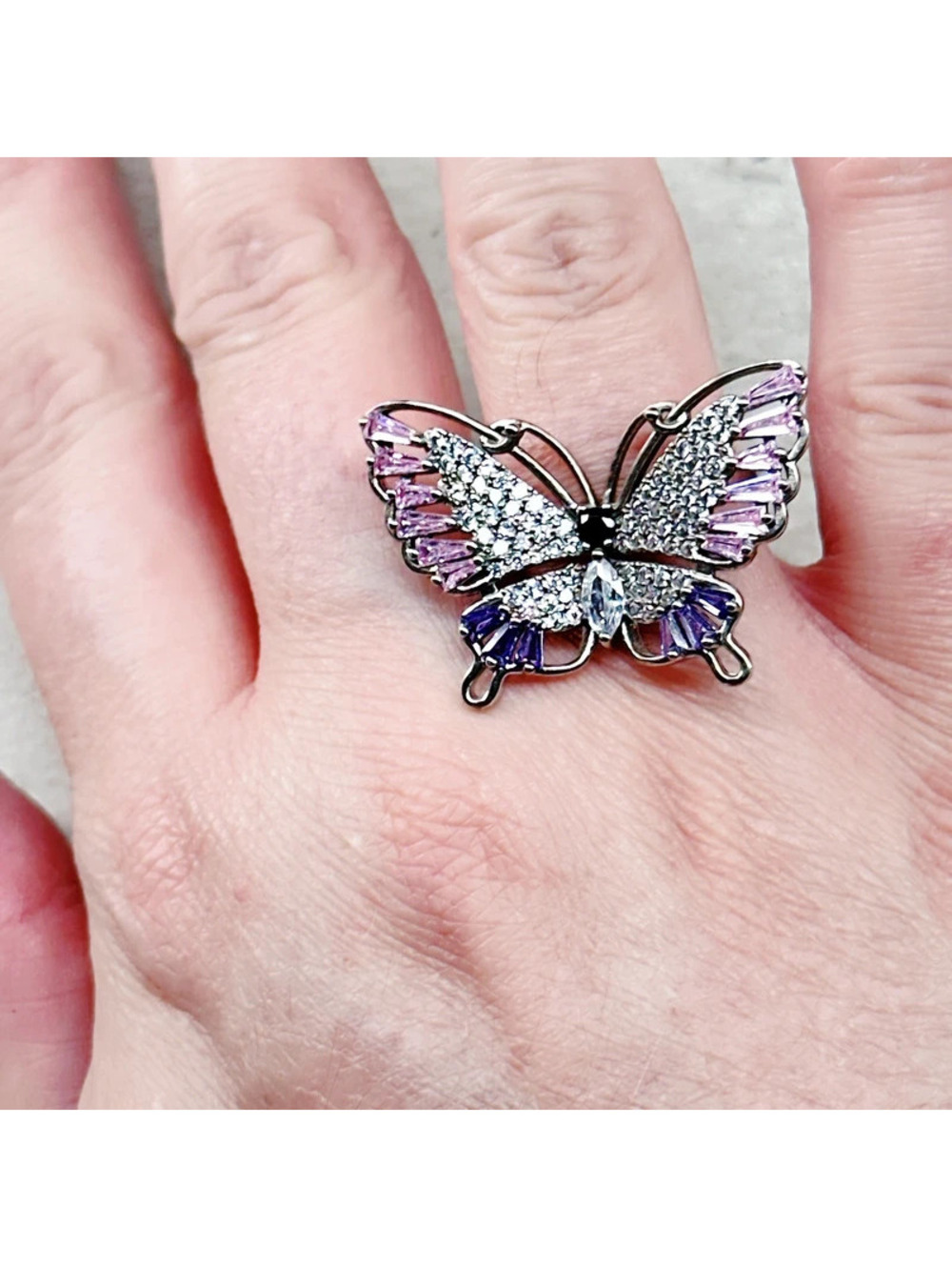 809mc. Silvertone Pink Bling Ring Size 7 - Picture 6 of 7